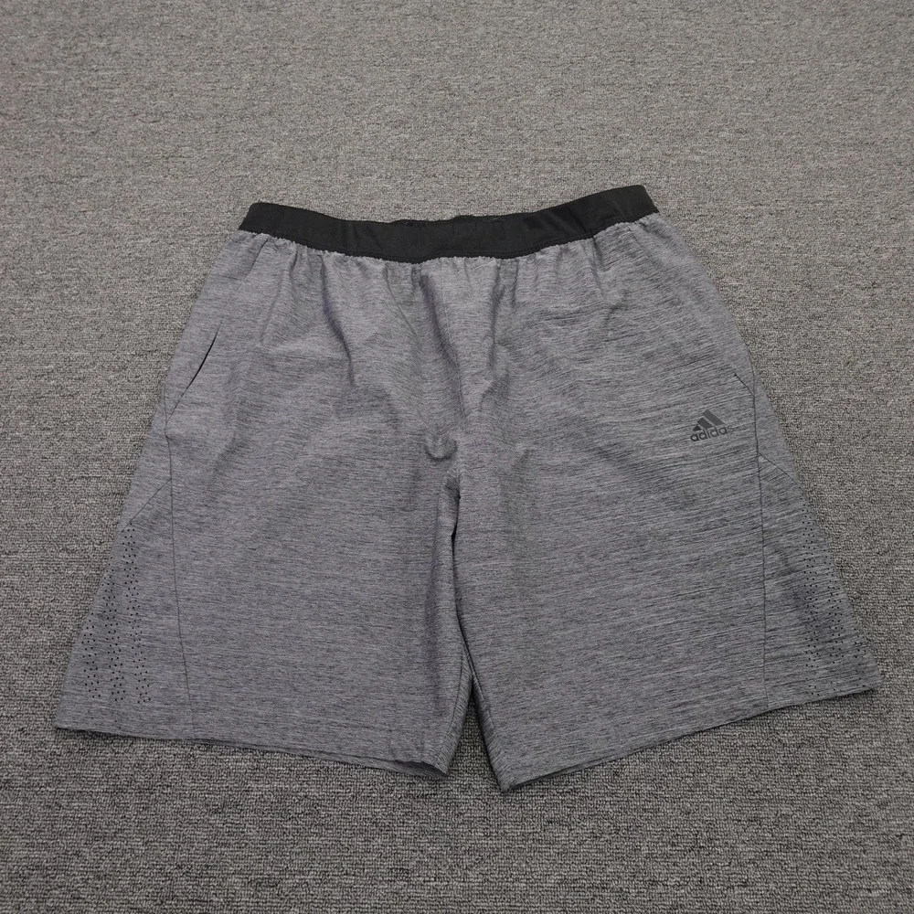 Adidas Shorts Mens XL Gray Jersey Athletic Drawstring Stretch Running Gym